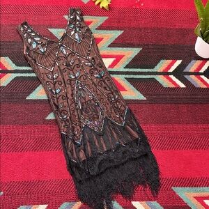 Elegant Black and Brown Beaded Dress